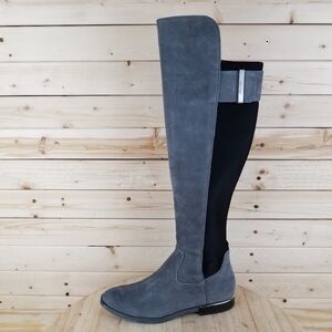 Calvin Klein Priya OTK Women's 5.5M Grey/Black Suede/Leather Over Knee Boots NEW